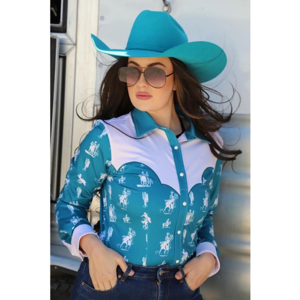 Ranch Dress'n Teal and White Western Shirt